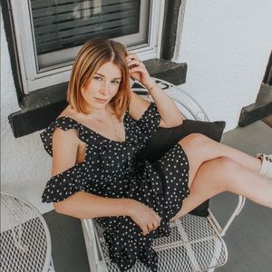 Princess Polly B+W Polka Dot Ruffle Mini Dress